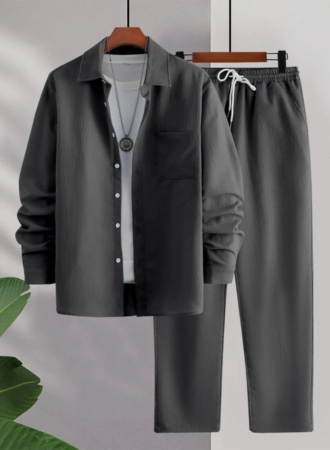 تايك تو طقم قميص وبنطلون بقماش بارز